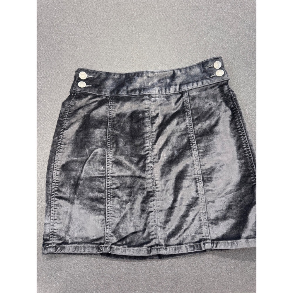 Free People Black Velvet Mini Skirt High Waisted Button Side Size 25